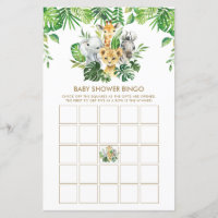 Jungle Animals Greenery Baby Shower Bingo Game