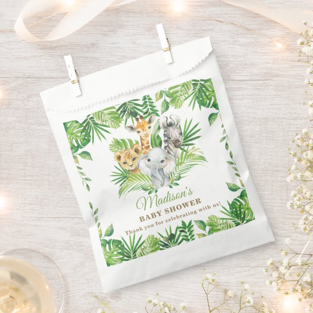 Jungle Animals Greenery Baby Shower Birthday Favor Bag (Clipped)