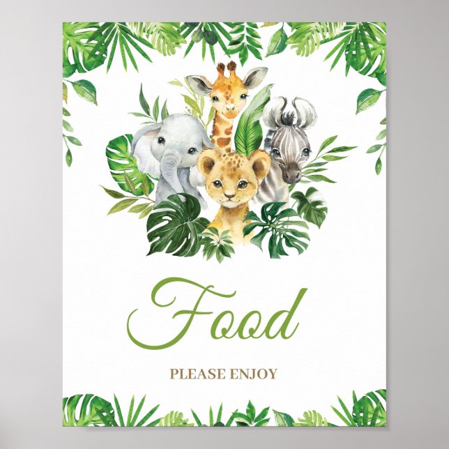 Jungle Animals Greenery Baby Shower Birthday Food Poster (Front)
