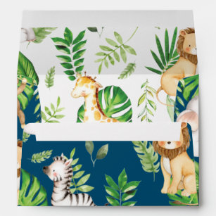 Jungle Animals Greenery Baby Shower Birthday Navy  Envelope