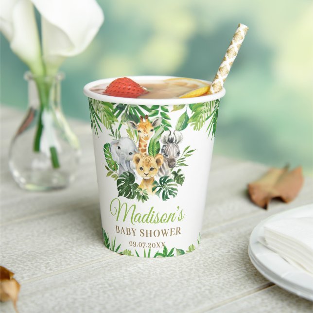 Jungle Animals Greenery Baby Shower Birthday  Paper Cups (Insitu)