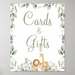 Jungle Animals Greenery Baby Shower Cards Gifts  Poster
