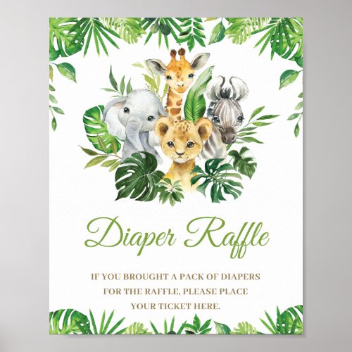 Jungle Animals Greenery Baby Shower Diaper Raffle Poster