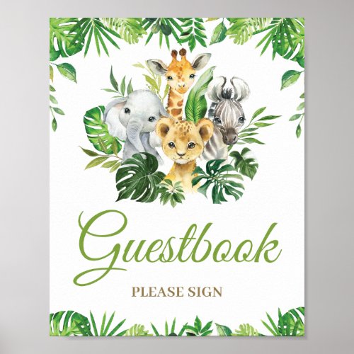 Jungle Animals Greenery Baby Shower Guestbook Sign