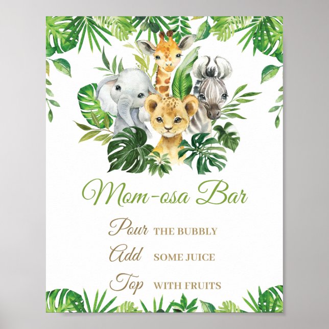 Jungle Animals Greenery Baby Shower Mom-osa Bar  Poster (Front)