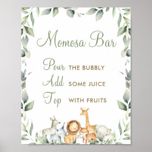Jungle Animals Greenery Baby Shower Momosa Bar  Poster