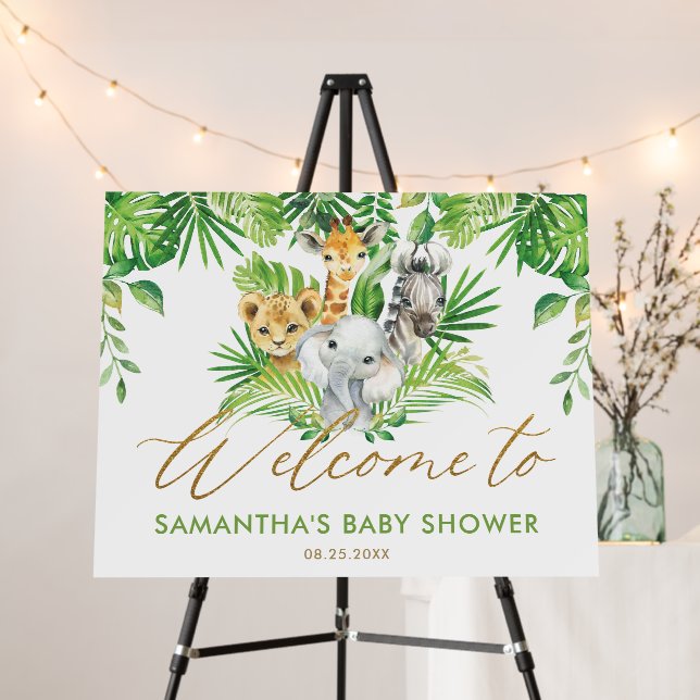 Jungle Animals Greenery Baby Shower Welcome   Foam Board (In Situ (Stand))