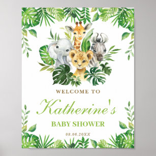 Jungle Animals Greenery Boy Baby Shower Welcome  Poster