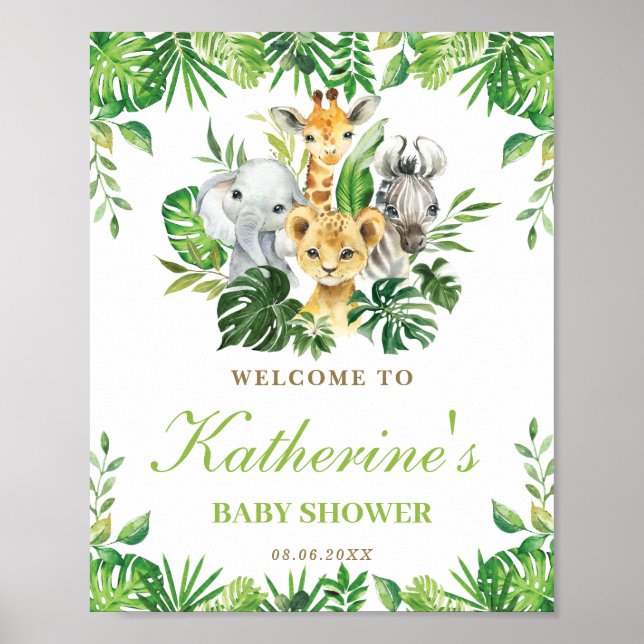 Jungle Animals Greenery Boy Baby Shower Welcome  Poster (Front)