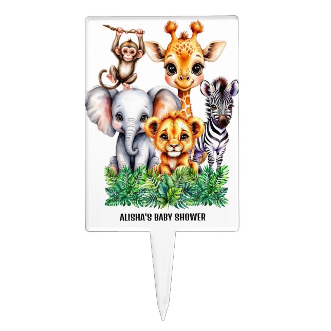 Jungle Animals Greenery Cake Topper (Front)