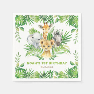 Jungle Animals Greenery Lion Zebra Birthday Party Napkins
