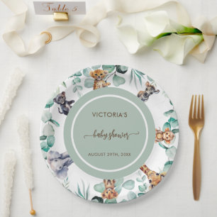 Jungle Animals Greenery Neutral Baby Shower Paper Plates