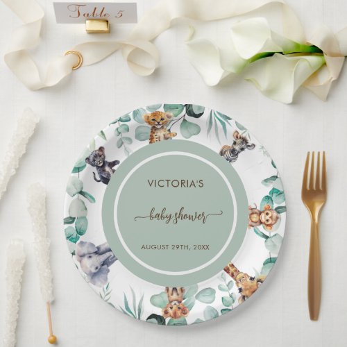 Jungle Animals Greenery Neutral Baby Shower  Paper Plates