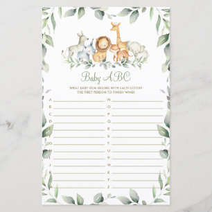 Jungle Animals Greenery Shower Baby ABC Game Card