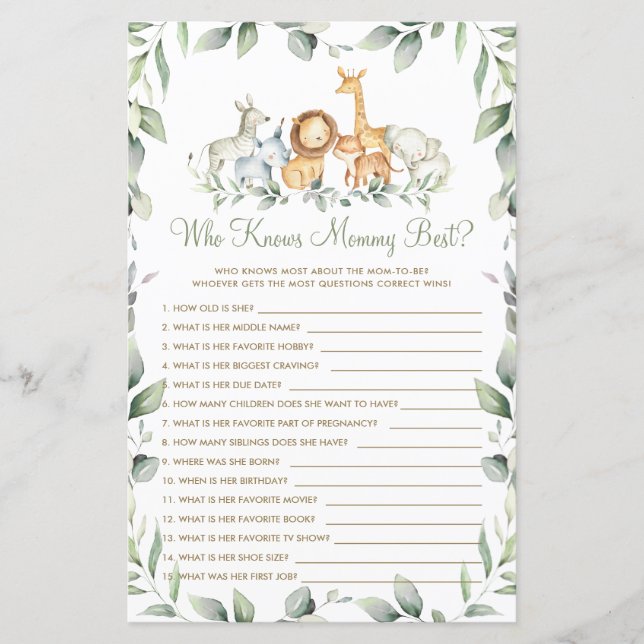 Jungle Animals Greenery Who Knows Mommy Best Game (Front)