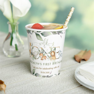 Jungle Animals Greenery Wild One 1st Birthday Paper Cups