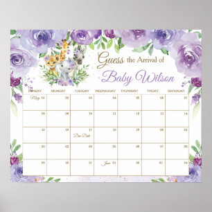 Jungle Animals Guess Baby's Due Date Game Sign