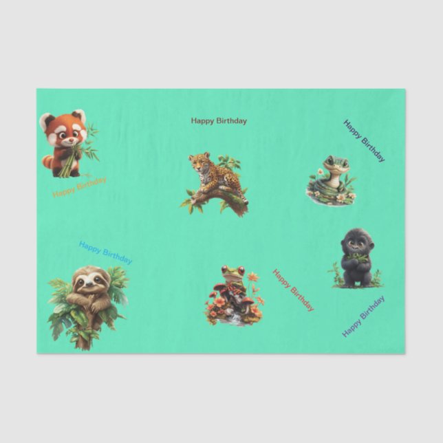  Jungle Animals "Happy Birthday" Tissue Paper (Front)