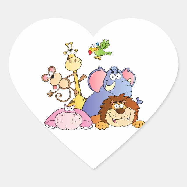 Jungle Animals Heart Sticker (Front)