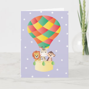 Jungle Animals Hot Air Balloon Night Sky Stars Card