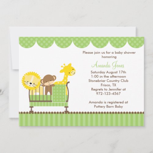Jungle Animals in a Crib (Green) Invitations