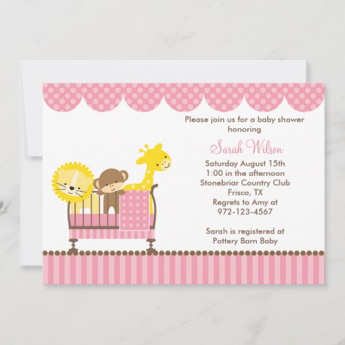 Jungle Animals in a Crib (Pink) Invitations