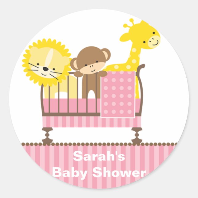 Jungle Animals in a Crib (Pink) Stickers (Front)
