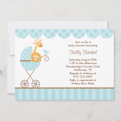 Jungle Animals in Blue Stroller Invitations