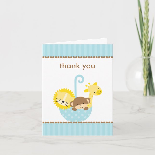 Jungle Animals in Blue Umbrella Note Cards (Front)