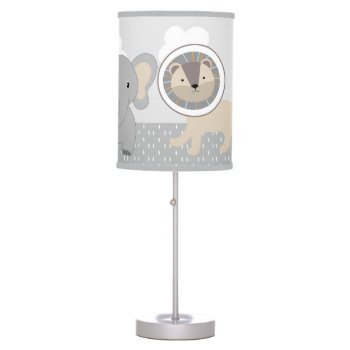 Jungle Animals In Gray Baby Nursery Lamp by Personalizedbydiane at Zazzle