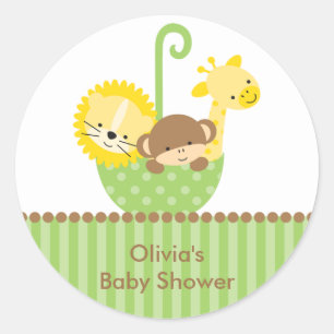Jungle Animals in Green Umbrella Stickers