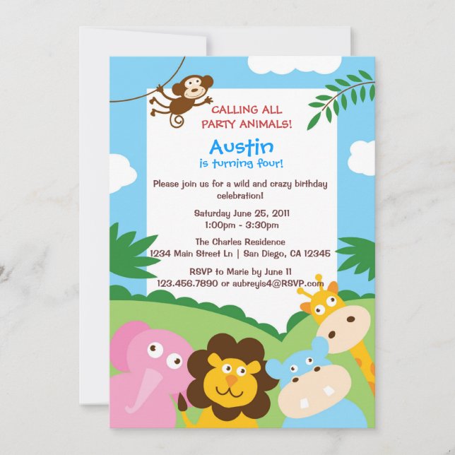 Jungle Animals Invitation (Front)
