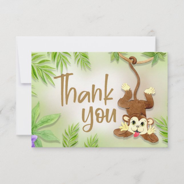 Jungle Animals Monkey Baby Boy Shower Thank You (Front)