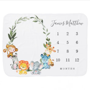 Jungle Animals Monthly Milestone Baby Blanket