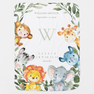 Jungle Animals Monthly Milestone Baby Blanket