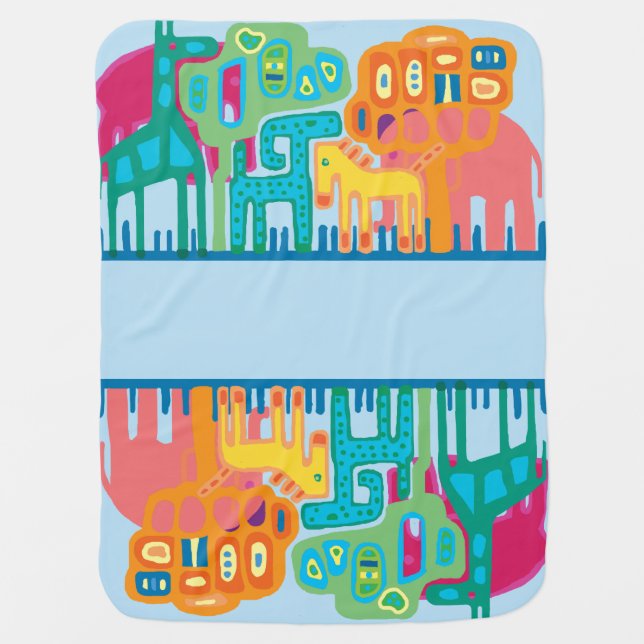 Jungle animals naive art borders baby blanket (Front)