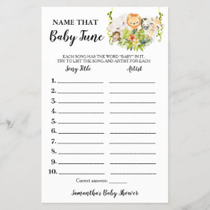Jungle Animals Name Baby Tune Shower Game card Flyer