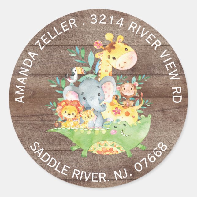 Jungle Animals Neutral Baby Shower Address Label (Front)