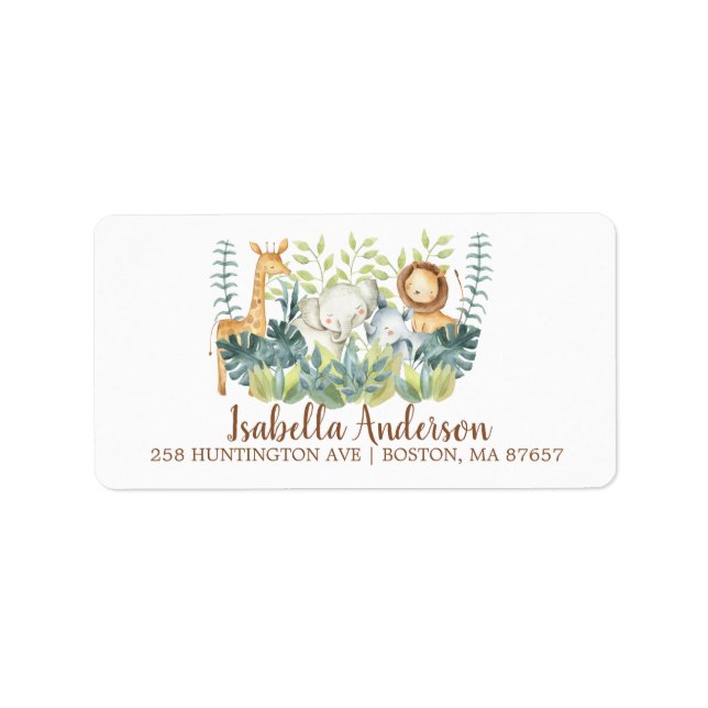 Jungle Animals Neutral Baby Shower Address Label (Front)