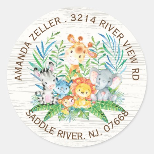 Jungle Animals Neutral Baby Shower Address Label