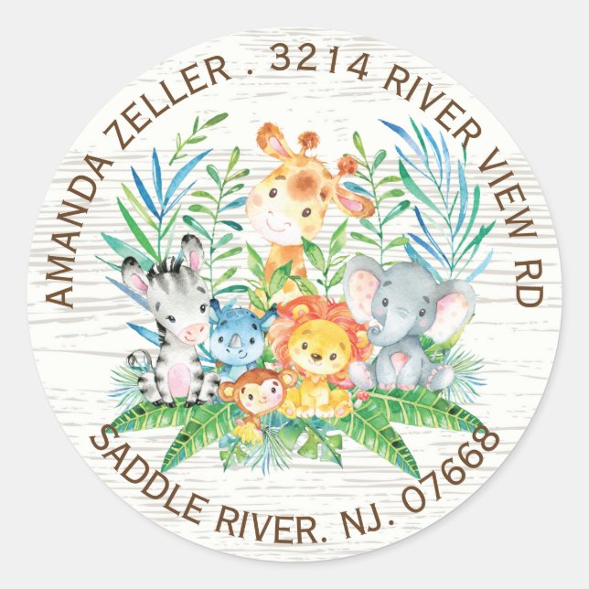 Jungle Animals Neutral Baby Shower Address Label (Front)