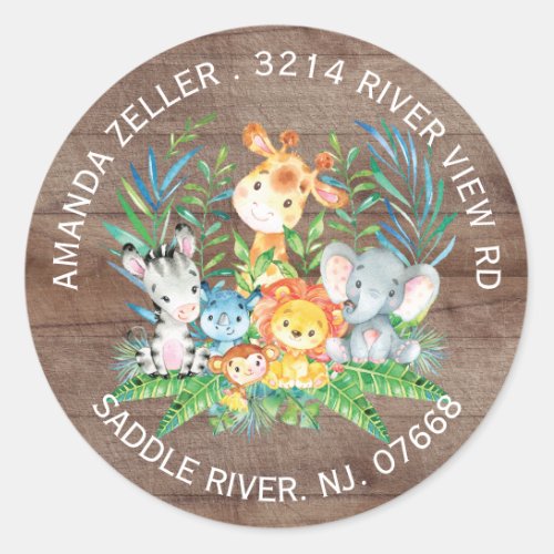 Jungle Animals Neutral Baby Shower Address Label