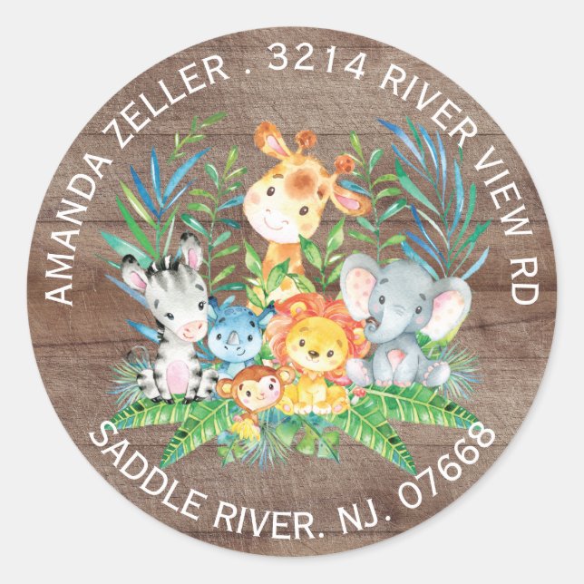 Jungle Animals Neutral Baby Shower Address Label (Front)