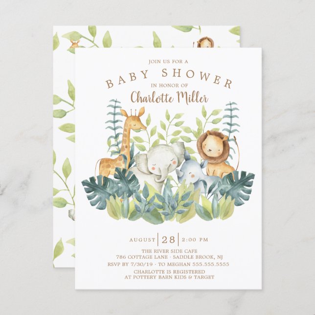 Jungle Animals Neutral Baby Shower Invitation (Front/Back)