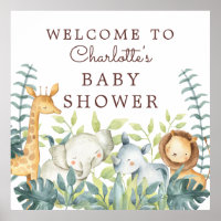 Jungle Animals Neutral Baby Shower Welcome Poster