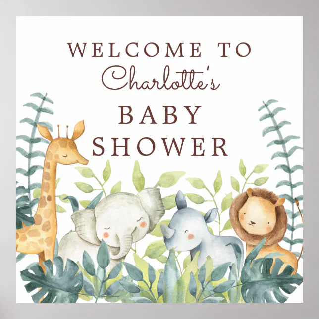 Jungle Animals Neutral Baby Shower Welcome Poster | Zazzle