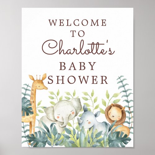 Jungle Animals Neutral Baby Shower Welcome Sign