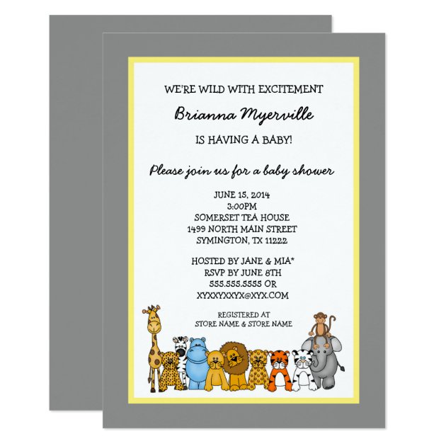 Jungle Animals Neutral Gender Baby Shower Invites