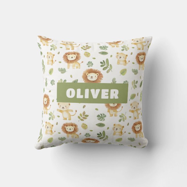 Jungle Animals Nursery Room Cute Wildlife Pattern Throw Pillow (Back)