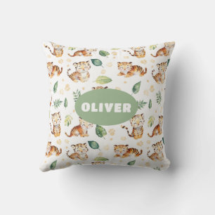 Jungle Animals Nursery Room Cute Wildlife Pattern Throw Pillow